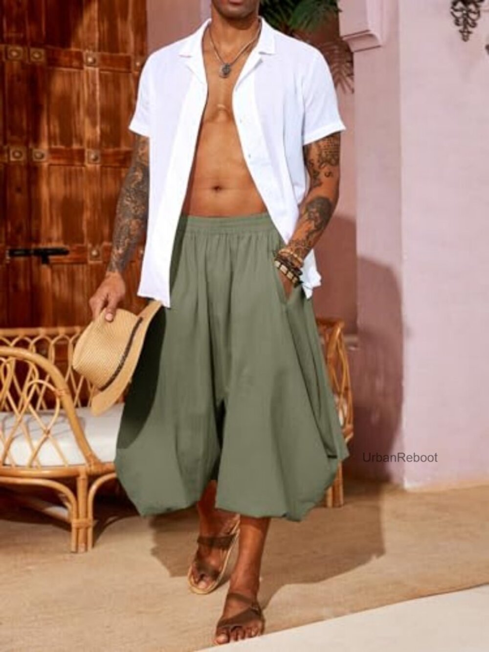Men's Cotton Linen Harem Yoga Pants Baggy Boho Aladdin Beach Summer - Picture 4 of 6